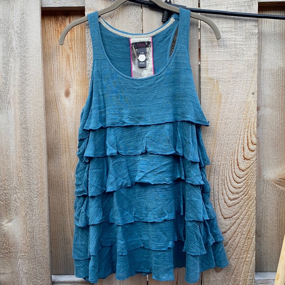 Ruffled Vest or tank. Deep green/teal.